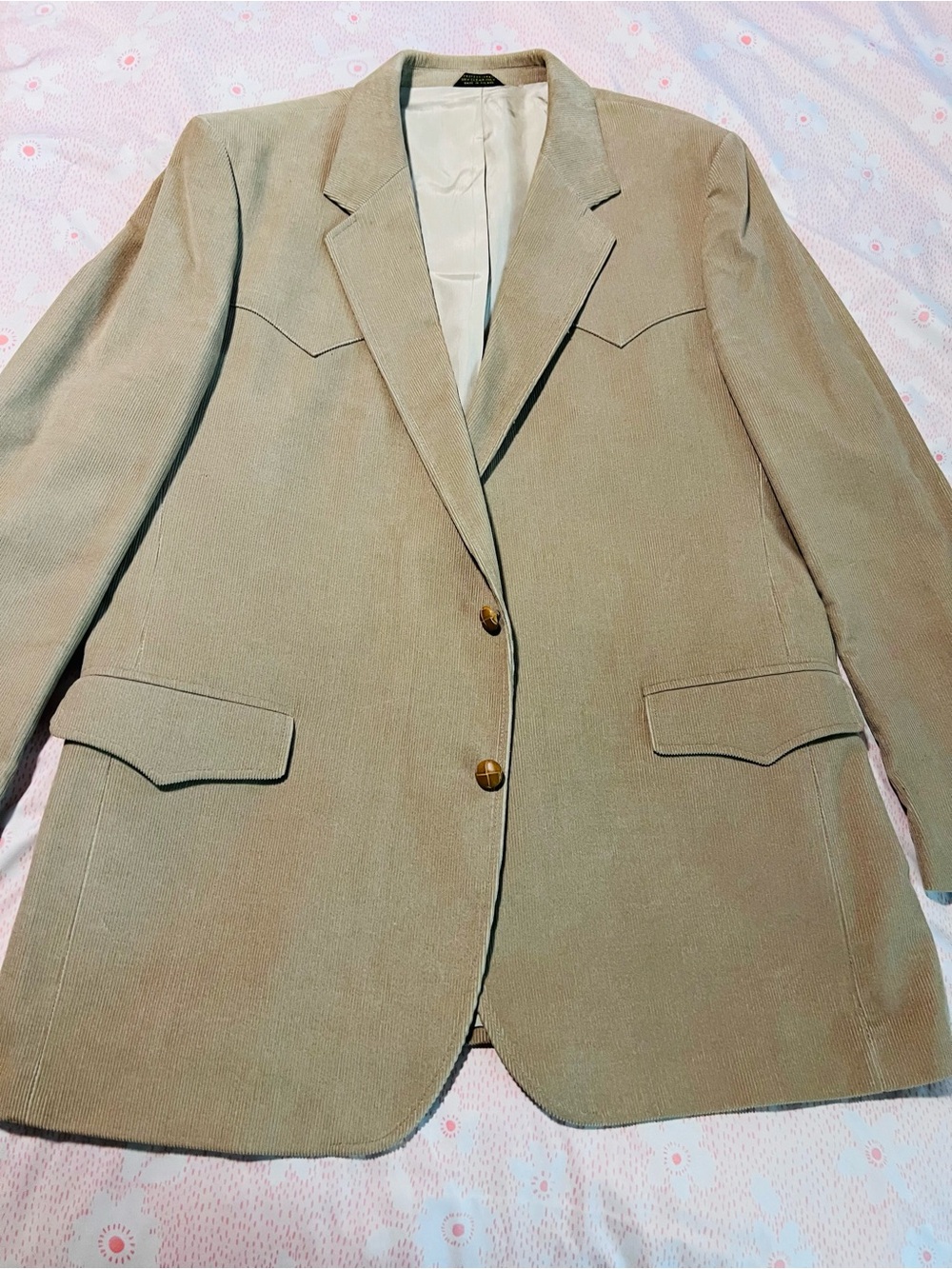 VTG 1970s Brad Whitney Corduroy Western Two-Button Sport Coat Blazer Beige 48L